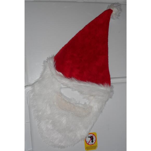 Red Christmas Santa Hat with Beard Mustache Ears Merry Brite - Picture 1 of 2